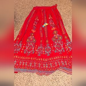 Max Studio Red Maxi Skirt with Multicolor Patterns